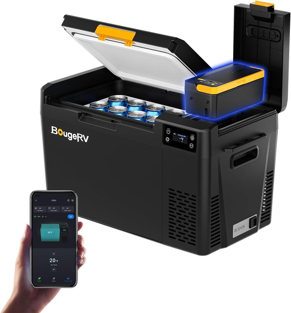 BougeRV Car Refrigerator with 240Wh LiFePO4 Battery, CRX3 23 Quart, -4℉~68℉, 23 QT+240Wh Battery