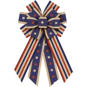 Independece Day Wreath Bows Patriotic Decor Bows for July 4th Wreath America Flag Strip Burlap Bow for Front Door Memorial Day Patriotic Tree Topper Decor Indoor Outdoor Supplies