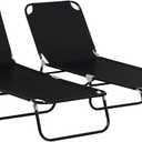 Outsunny 2 Piece Folding Chaise Lounge Pool Chairs, Outdoor Sun Tanning Chairs with 5-Level Reclining Back, Steel Frame for Beach, Yard, Patio, Black