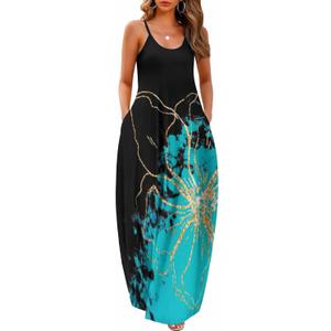 Wolddress Womens Maxi Dress with Pockets 2026 Casual Strap Plus Size Loose Plain Long Office Summer Beach Travel Dresses  (Blue, L)