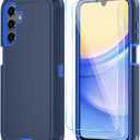 Qinmay Phone Case for Samsung Galaxy A15 5G Case with HD Screen Protector, Heavy Duty Shockproof & Dropproof 3-Layer Cover Phone Case for Galaxy A15,NavyBlue