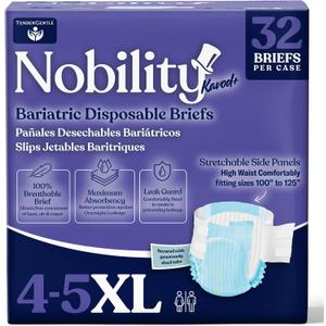 4-5xl Adult Diapers for Women and Men - Case of 32 Bariatric Disposable Briefs with Tabs and Stretchable Side Panels - 100% Breathable with Maximum Absorbency, White