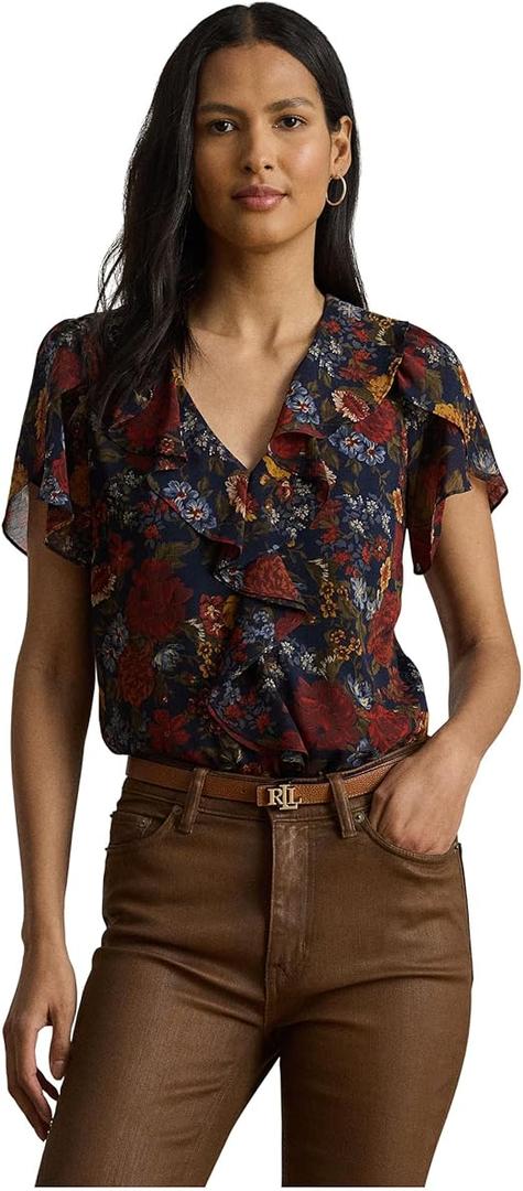 Lauren Ralph Lauren Women's Floral Ruffle-Trim Georgette Blouse, Size S