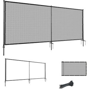6'Hx12'W Outdoor Freestanding Privacy Screen Fence Panels with Iron Poles, Mesh Shade Net Cover Temporary Fencing for Patio Backyard Garden Deck, Light Gray (0 6'x12')