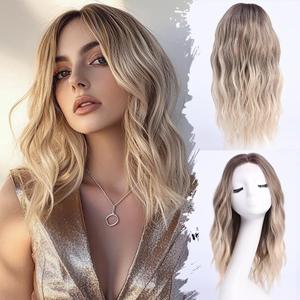 Medium Length Wavy Wigs for Women 18 Inch Middle Part Wavy Wig Natural Looking Synthetic Heat Resistant Fiber Wig for Daily Party Use (18 inch) (Blonde Ash)