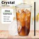 Ziliny 100 Set Clear Plastic Cups with Lids and Straws, Disposable Iced Coffee PET Cups for Drinking Cold Beverage Juice Parfait Smoothie Milkshake Coffee Shops Party Supplies (20 oz)