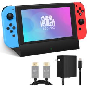 TV Dock Station for Switch, Replacement for Official Dock Set. Supports 4K HDMI Output with 15V/2.6A Power Adapter and HDMI Cable