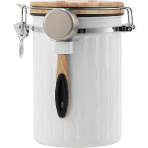 TEDSWAIT Coffee Container with Sealed Cantilever Lid and Scoop, Airtight Stainless Steel Kitchen Food Storage Canister with Date Tracker, 1.8L(White)
