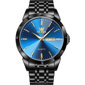 OLEVS Watch for Men Diamond Business Dress Analog Quartz Stainless Steel Waterproof Luminous Date Two Tone Luxury Casual Wrist Watch Blue