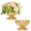AZXTOPSEZ Gold Flower Vases for Centerpieces: Vintage Compote Bowl Vase for Wedding 4 Inch Small Pedestal Vase for Party Gold Centerpieces for Table Metal Urn for Event Home Decor Set of 2