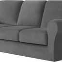 UNBBRRL 7 Piecess Couch Covers for Sofa, Replacement Ektorp Sofa Cover 3 Seat with 1 Main Cover/3 Seat Cushion Covers/3 Backrest Covers, Stretch Velvet Settee Cover 3 Seater (Medium Gray,3 Seater)(42"D x 91"W x 41"H)