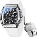 OLEVS Mens Watches Stylish Chronograph Waterproof Luminous Silicon Strap Multifunction Watches for Men Business White Men Wrist Watch