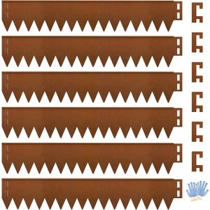 Cor Ten Steel Landscape Edging 40" L x 8" H, Hammer-in Landscape Edging, Metal Garden Edging Border with 6 Clips & Gloves - Edge for Lawn Yard COR-Ten Steel (6 Pack)