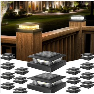 APONUO 4x4 Post Solar Lights - 16 Pack, Deck Post Lights Solar Powered Warm/Cool LED Outdoor Fence, Deck, Garden, Patio, Yard Decor, IP64 Waterproof Auto On/Off, Weather-Resistant, Easy Install,Black