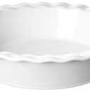 LE TAUCI Ceramic Pie Pans Plate for Baking, 9 inch Deep Dish Baking Dish, 52 ounce Bakeware for Apple Pecan Pie, White