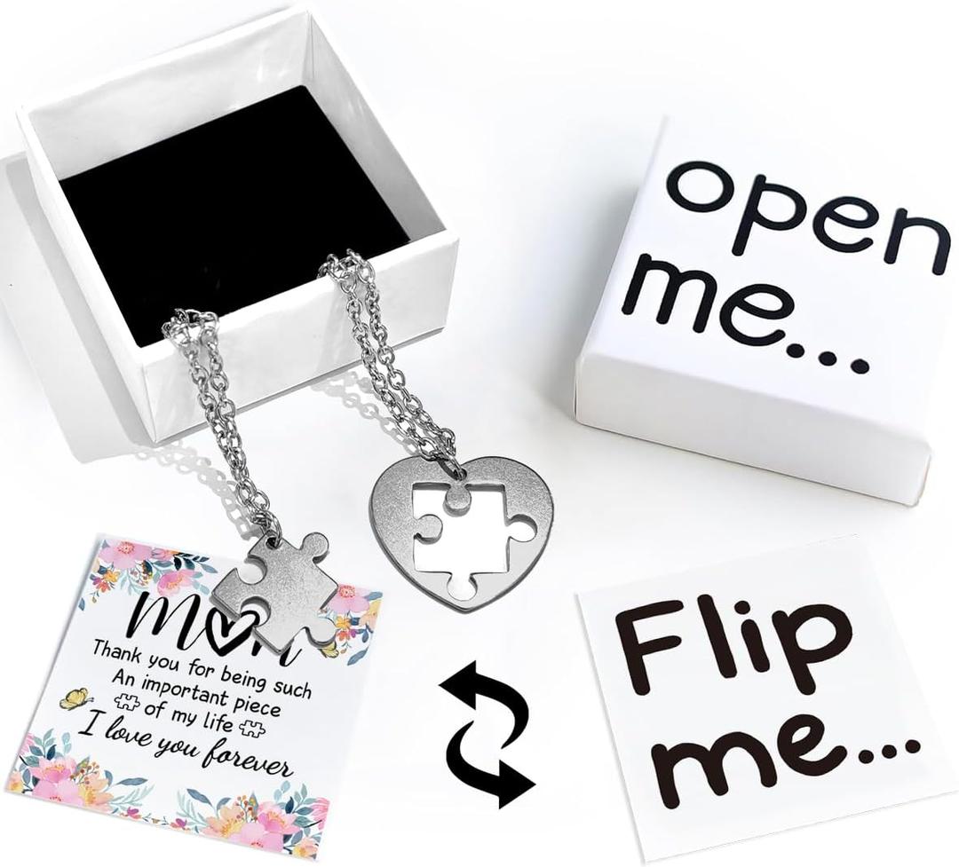 2 x Funny Mother's Day Gifts for Mom Wife Grandma Daughter Gigi from Son Daughter I Love You Thank You Mom Birthday Christmas Gifts Necklace Matchbox Gift