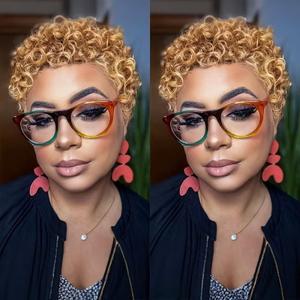 Pixie Cut Human Hair Wig for Women 27# Blonde Color Short Layered Pixie Cut Curly Style Human Hair Glueless Full Machine Made Wig Lightweight and Breathable Wear and go Wig (Blonde)