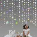 Iridescent Star Moon Circle Dot Garland Party Decoration Kit Hanging Crescent and Twinkle Little Star Streamer Bunting Banner for Kids First Birthday Ramadan EID Mubarak Baby Shower Wedding Decor