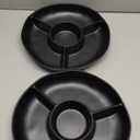 Chip & Dip Serving Tray Set, 4 Sectional Round Melamine Serving Platter, Relish Tray, Round Compartment Appetizer platter for Veggies, Candy and Snacks, Matte Black, Set of 2