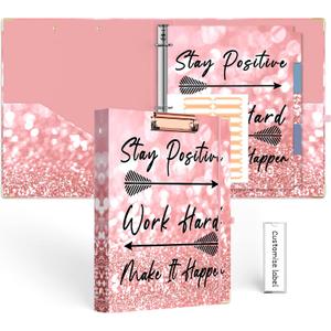 EYROZILL 3 Ring Binder 1 Inch for Letter-Size Paper with 5-Tab Dividers, Cute Pink 8.5" x 11" Three Ring Binders with Clipboard for Women School Office Supplies, Stay Positive