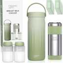22oz Stainless Steel Breastmilk Cooler - 24Hrs Portable Breast Milk Chiller for Travel, Includes 2 BPA-Free Baby Bottles &10 Storage Bags, Leakproof Thermal Container for Working Moms, Green