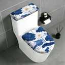 2 Pcs Toilet Lid Cover and Toilet Tank Lid Cover Set, Soft Stretchable Bathroom Covers, Fits Round and Elongated Toilet Seats, Washable and Decorative (Blue Lotus)