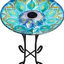 Glass Bird Bath Outdoor with Metal Stand for Lawn Yard Garden Decor Solar Large BirdBath Peacock Bird Feeder