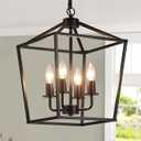 AMZASA UL Listed Black Industrial 4 Light Lantern Chandelier Ceiling Light Fixtures Farmhouse Metal Cage Rustic Geometric Pendant Light for Kitchen Island Entryway Dining Room Stairs and Hallway