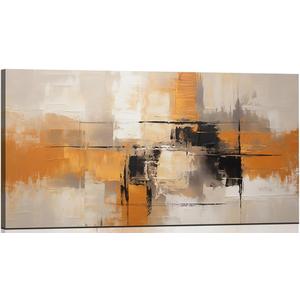 Sense&Sensitivity Arts Modern Orange Abstract Wall Art - Premium Textured Wall Art, Orange, Grey and Black Wall Decor for Home and Office Decor Wall Painting Contemporary Geometric Print Pictures Home Decoration Ideas 40x20 Ready to hang (40L" x 20W")