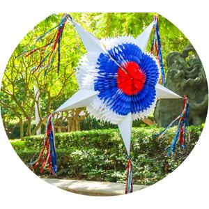 Celly Party American Star Pinata - Red White and Blue Pinatas Party Decorations - 32 Inch Large Authentica Birthday Pinata for Kids Birthday Party, Dia de Los Muertos - Big Colorful Foldable Pinata, 5