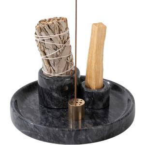 4 in 1 Marble Incense Holder, Natural Marble Incense Burner for Meditation, 9 Incense Holes Suitable for Most Incense Types (Black)