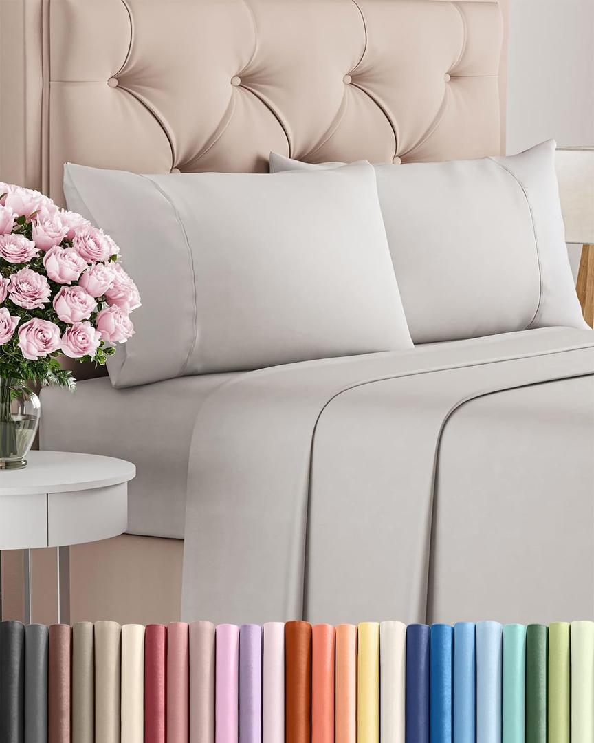 Twin XL 4 Piece Sheet Set - Comfy Breathable & Cooling - Soft Hotel Luxury Bedding Set with 8-16 Inch Deep Pockets - 1 Flat & 1 Fitted Sheet & 2 Pillowcases - Wrinkle Free & Easy Care - French Grey