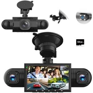 360 Degree View 4 Channel Dash Cam Front and Rear Inside Left Right, Dash Camera for Cars, 1080P Full HD 170 Deg Wide Angle Dashboard Camera with 64GB Card,G-Sensor,Loop Recording，Night Vision