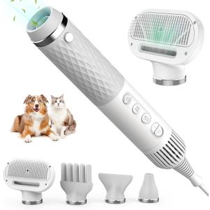 IFurffy Dog Hair Dryer, 5 in 1 Portable Handheld Dog Dryer with Smart Temperature Adjustment, Dog Blow Dryer with Grooming Brush for Home, Pet Washing Station, Travel