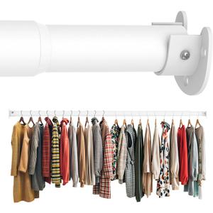 Closet Rod 17-39 Inches, Adjustable Heavy Duty Metal White Closet Rods for Hanging Clothes 1.3 Inches Diameter for Wardrobes Laundry