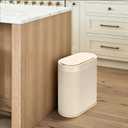SYNCVIBE Bathroom Trash Can with Lid Automatic 2 Gallon Sensor Trash Bin, 7.5 Liter Smart Rubbish Bin, Motion Sensor Waterproof Bathroom Decor, Plastic Narrow Garbage Can for Bedroom, Office, Beige