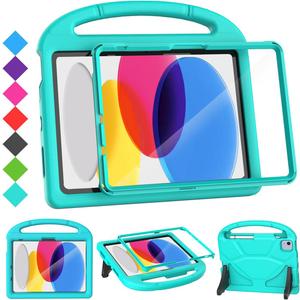 SUPLIK Kids Case for iPad A16 11-Inch 2025 (11th Gen) & iPad 10th Generation (10.9" 2022), Durable Shockproof Stand Cover with Screen Protector/Pencil Holder/Handle for Kids, Cyan