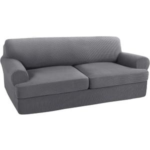 Turquoize 3 Piece T Cushion Sofa Slipcovers Stretch Couch Cover Furniture Covers with 2 Individual T Cushion Covers, Machine Washable (2 Cushion Sofa, Gray)