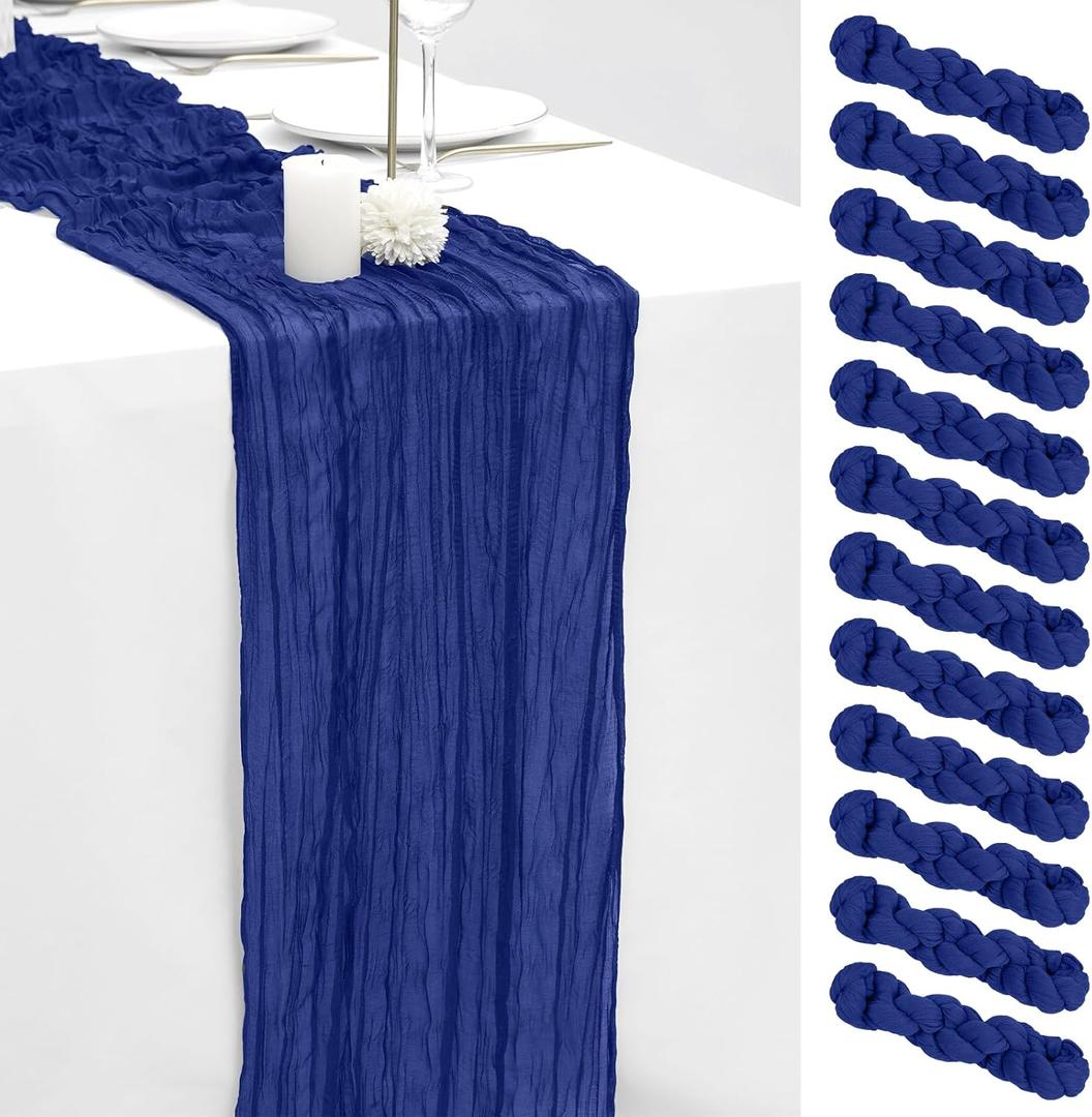12 Pack Royal Blue 20x120 Inch Cheesecloth Table Runner 10FT Boho Gauze Rustic Gauze Cheese Cloth Table Runners for Wedding Party Baby Shower Birthday Banquet Spring Decor
