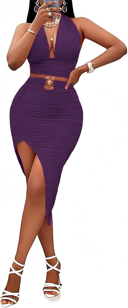 Womens 2 Piece Outfits Sexy Club Outwear Night Out Crop Top and Bodycon Skirt Set Dresses, Size: Small