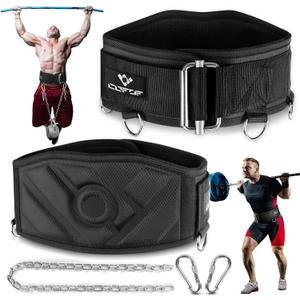 3-in-1 Weighted Pull Up Belt, Weight Lifting Dip Belt with 40.6 IN Chain & Self Locking, Weighted Gym Belt for Pull Up, Squat, Powerlifting & Deadlift, Capacity Up to 350 LBS (Black)
