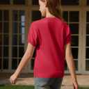 ZDC Girls' Lightweight Knit Top Short Sleeve Cute Spring Summer Sweater for School Holiday Uniform Red