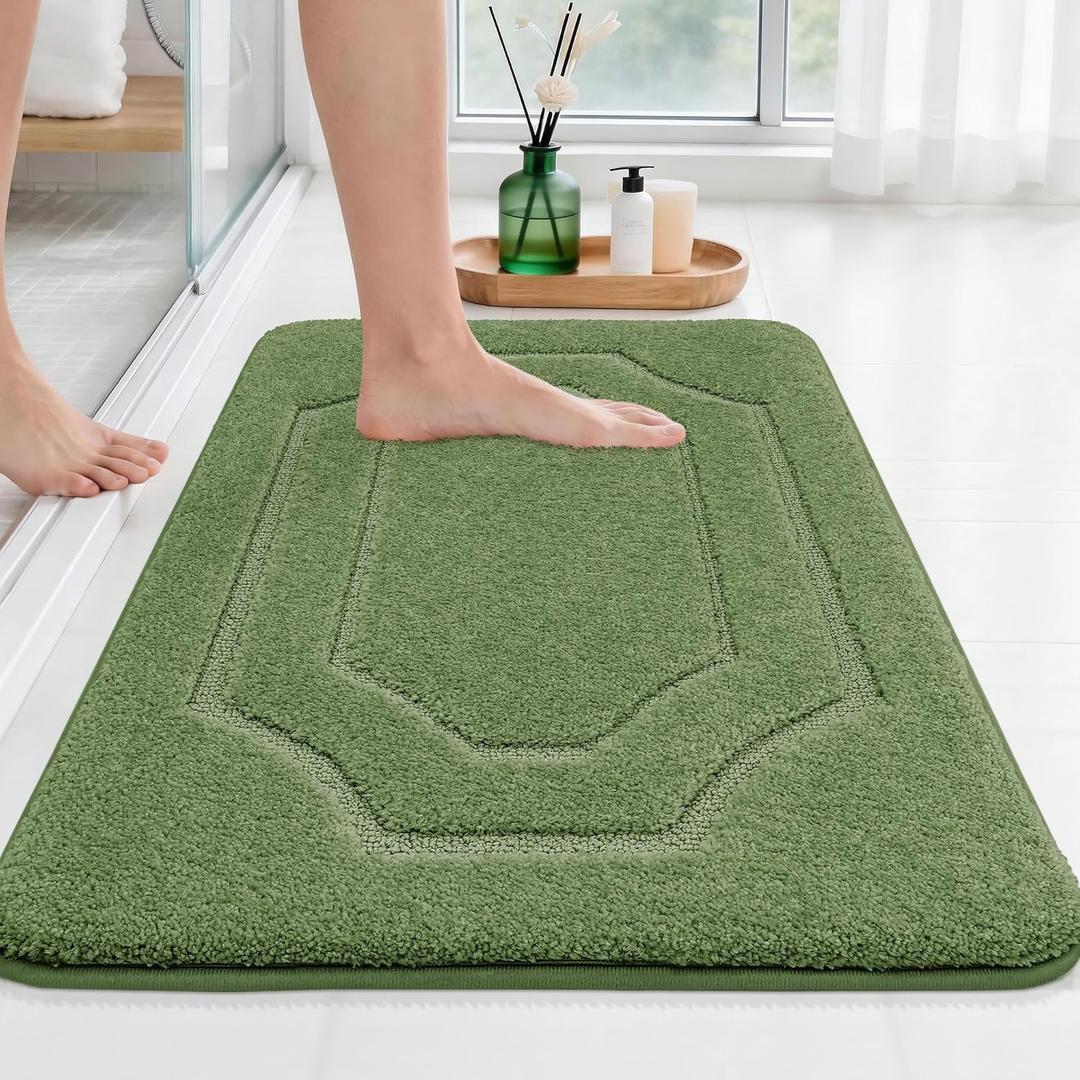 BEQHAUSE Bathroom Rugs Nonslip Bath Mat Soft & Absorbent Shaggy Bathroom Mats for Bathrooms Machine Washable Bath Rug for Shower Sink and Bathtub, Green, 24"x36"