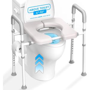 Raised Toilet Seat with Handles - Width & Height Adjustable Toilet Seat Risers for Seniors, Heavy Duty Handicap Toilet Riser, Fit Any Toilet, Up to 400lbs