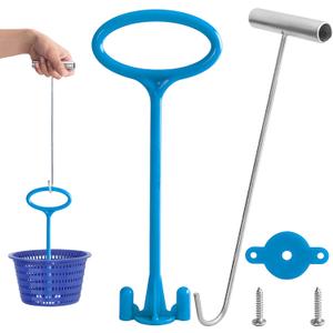 RunNico Skimmer Basket Handle,Universal Pool Skimmer Baskets Hook Tool with Handle,Inground Swimming Basket Handle Cleaning Tool for Debris Removal,Keep Hands Clean and Safe Supplies (1 Set)