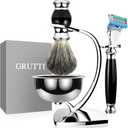 GRUTTI Premium Shaving Kit for Men, 4 in 1 Shaving Set Includes Shaving Stand & Soap Bowl &Brush, Deluxe Safety Mens Razor Holder with Non Slip Base Shaving Kit compatible with Fusion 5