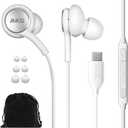 SAMSUNG AKG Earbuds Original USB Type C in-Ear Earbud Headphones with Remote & Mic for Galaxy S23 Ultra, A53 5G, S22, S21 FE, S20, Note 10, 10+, S10 Plus - Braided - Includes Velvet Pouch - White