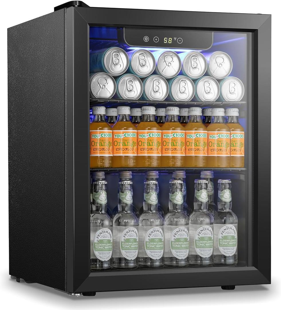 Antarctic Star Beverage Refrigerator Cooler 68 Can, Mini Fridge with Glass Door for Beer Drinks Wine,Freestanding Small Fridge with Electronic Temperature Control for Home and Bar,1.7 cu.ft (Black)