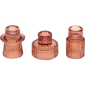 Vixdonos Glass Candlestick Holders Tealight Candle Holders for Table Centerpieces, Wedding Decor and Dinner Party (3 Pcs, Reddish Brown)