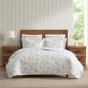 Laura Ashley - King Quilt Set, 100% Soft Cotton Bed Set for Year Round Comfort, 3 Piece Floral Bedding with Matching Pillowcases (Poppy Meadow Blue)